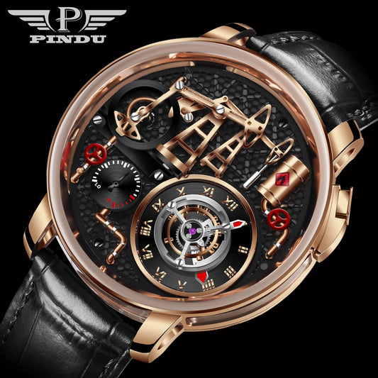 PINDU Design New Button Oil Pump Quartz Watch for Men Swiss Quartz 762 Movement Sapphire Waterproof Stainless Steel Men's Watch