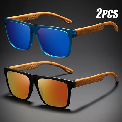 1/2pcs New Square Casual Sunglasses Wood Grain Spring Hinges UV400 Protection Unisex Outdoor Daily Eyewear