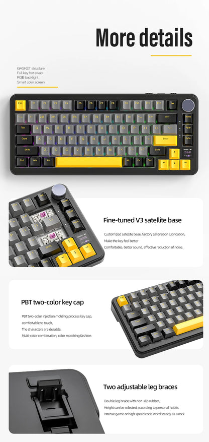 ATTACK SHARK X85/X85Pro Wireless Mechanical Keyboard 75% 82 Keys Tri-Mode Bluetooth Wired RGB Hot Swap Gasket Knob Large battery
