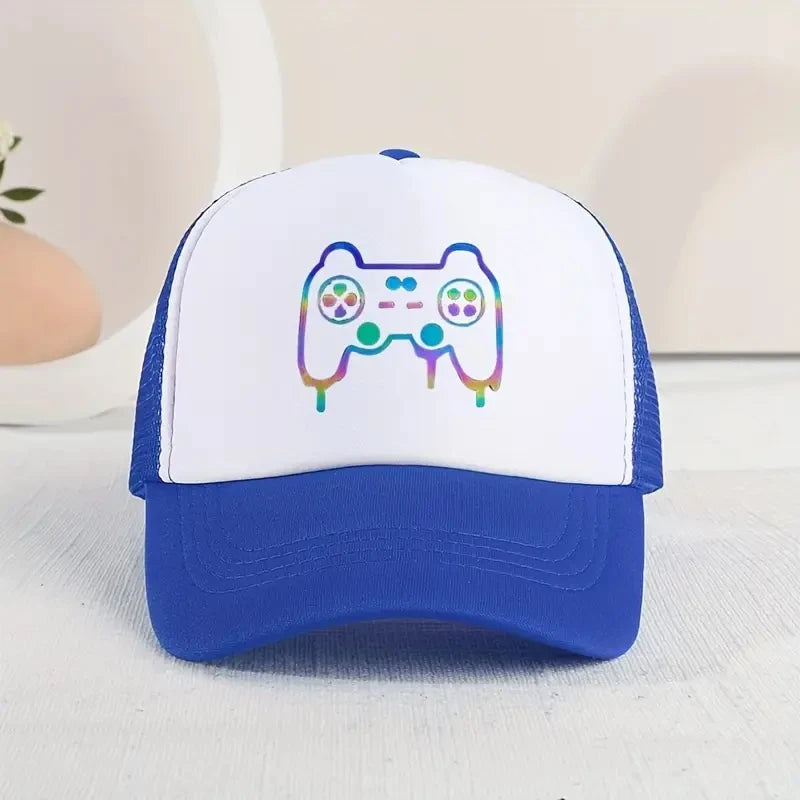 1 Stück Kinder-Baseballkappe mit Sonnenschutz und Gamepad-Muster für Spiele im Freien – lustiger Aufdruck