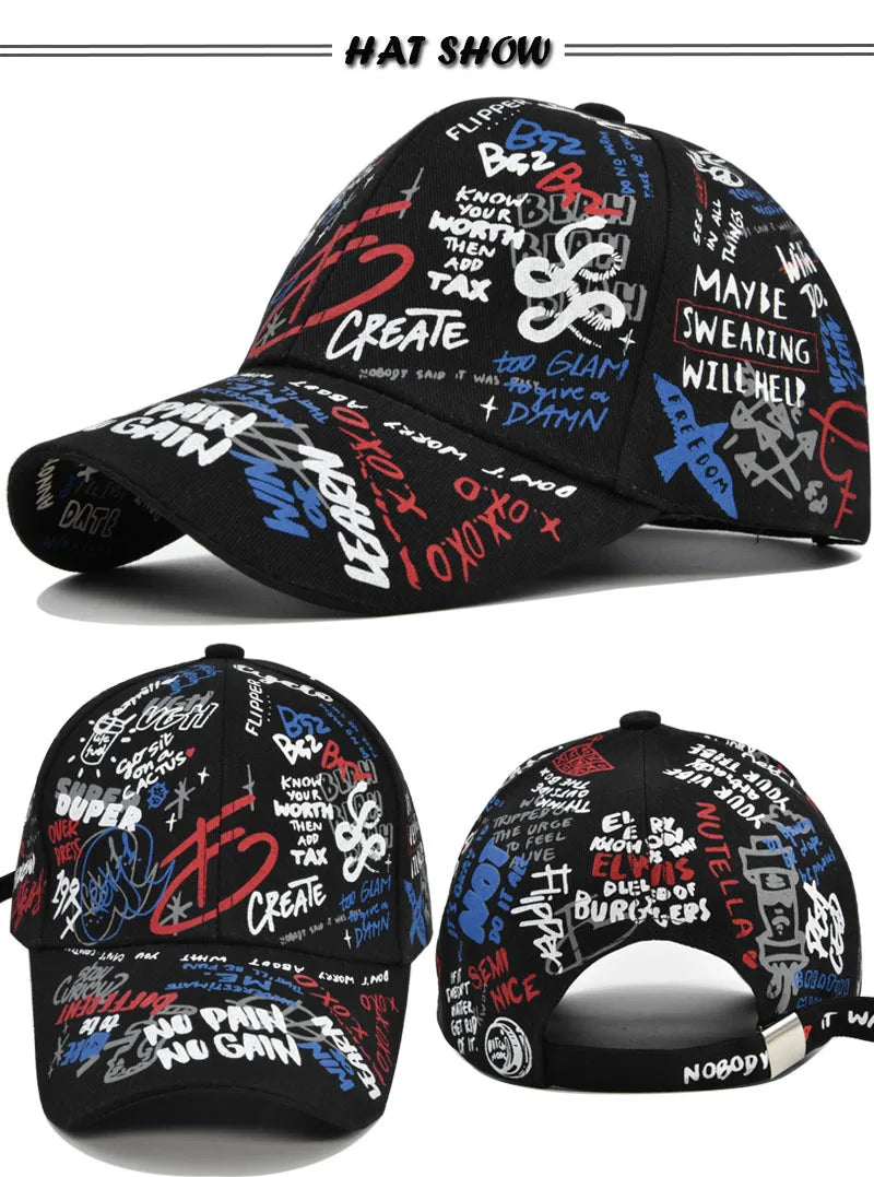 Trendy Unisex Graffiti Print Baseball Cap - Colorful Painted Visor Fashion Hat