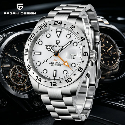 PAGANI DESIGN 2026 New Automatic Machinery Men's Watch GMT DG5833 Stainless Steel sapphire crystal 10Bar Waterproof reloj hombre