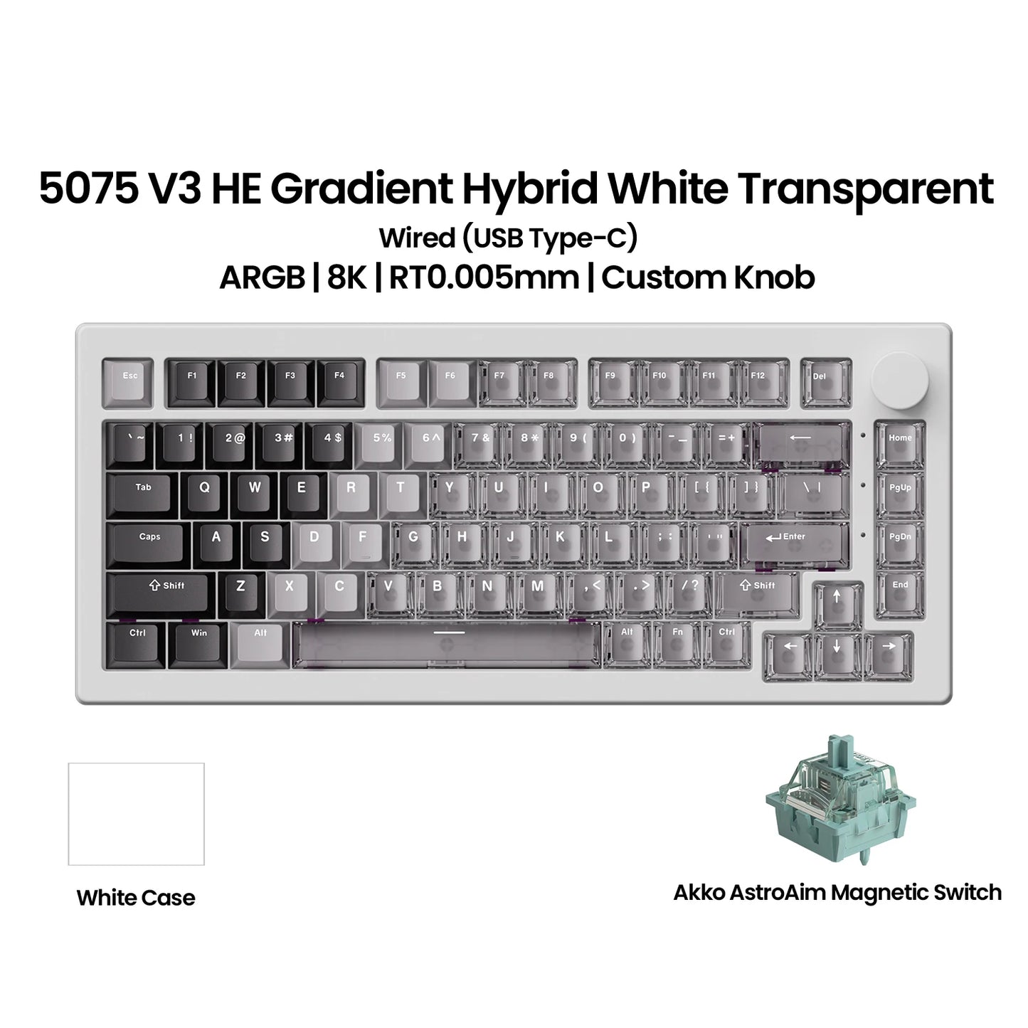 Akko 5075 V3 HE Magnetic Keyboard 75% Custom Mechanical Gaming Keyboard Rapid Trigger 0.005mm 8K Polling Rate ARGB