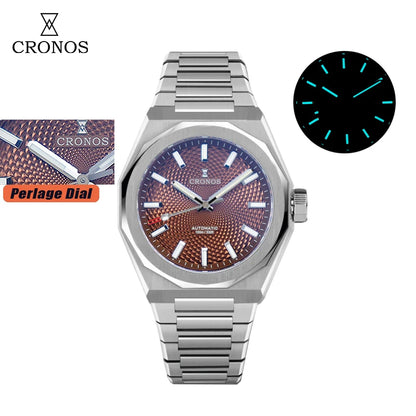 Cronos New Rhombus Perlage 39mm Dial PT5004 Miyota 90S5 See-through Caseback Men Automatic Wristwatches 10ATM Lumious