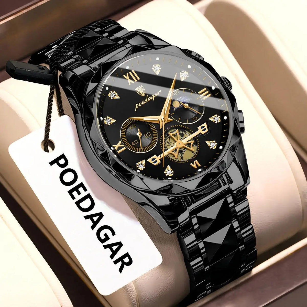 POEDAGAR Top High Quality Man Wristwatch Stainless Steel Chronograph Business Men Watch Waterproof Luminous Quartz Men's Watches