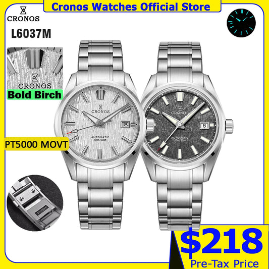 Cronos Men Watch 39mm Automatic Wristwatches White Dial Solid Links Sapphire 10 ATM L6037M