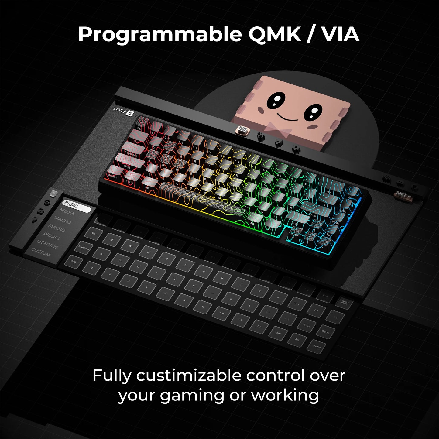 XVX Wireless Mechanical Keyboard M67 JadeStone With IMD-Tech Keycaps Tri-Mode Topographic White Gamer Keyboard Gasket Design