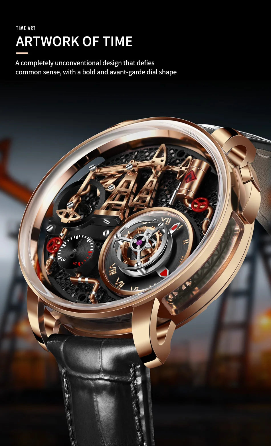 PINDU NEW TOP Quartz Watches Button oil Pump Business Men Wristwatches 45.5MM Sapphire Mirror Waterproof Leather Watch for Men