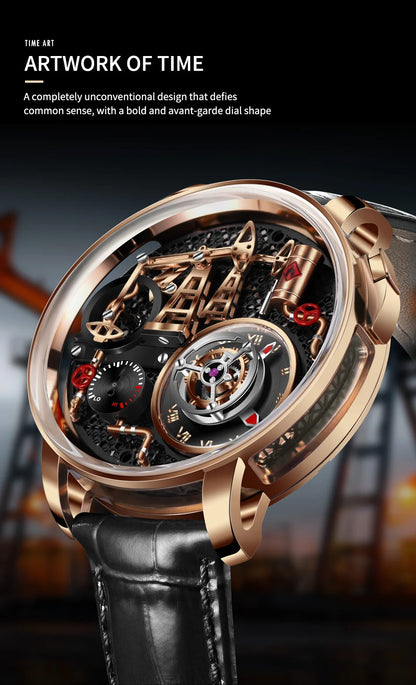 PINDU NEW TOP Quartz Watches Button oil Pump Business Men Wristwatches 45.5MM Sapphire Mirror Waterproof Leather Watch for Men