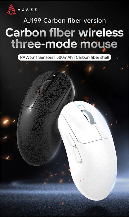 AJAZZ AJ199 trådlös gamingmus PAW3311 24000DPI lätt Bluetooth/trådbunden kolfibermus för PC, laptop och gamers