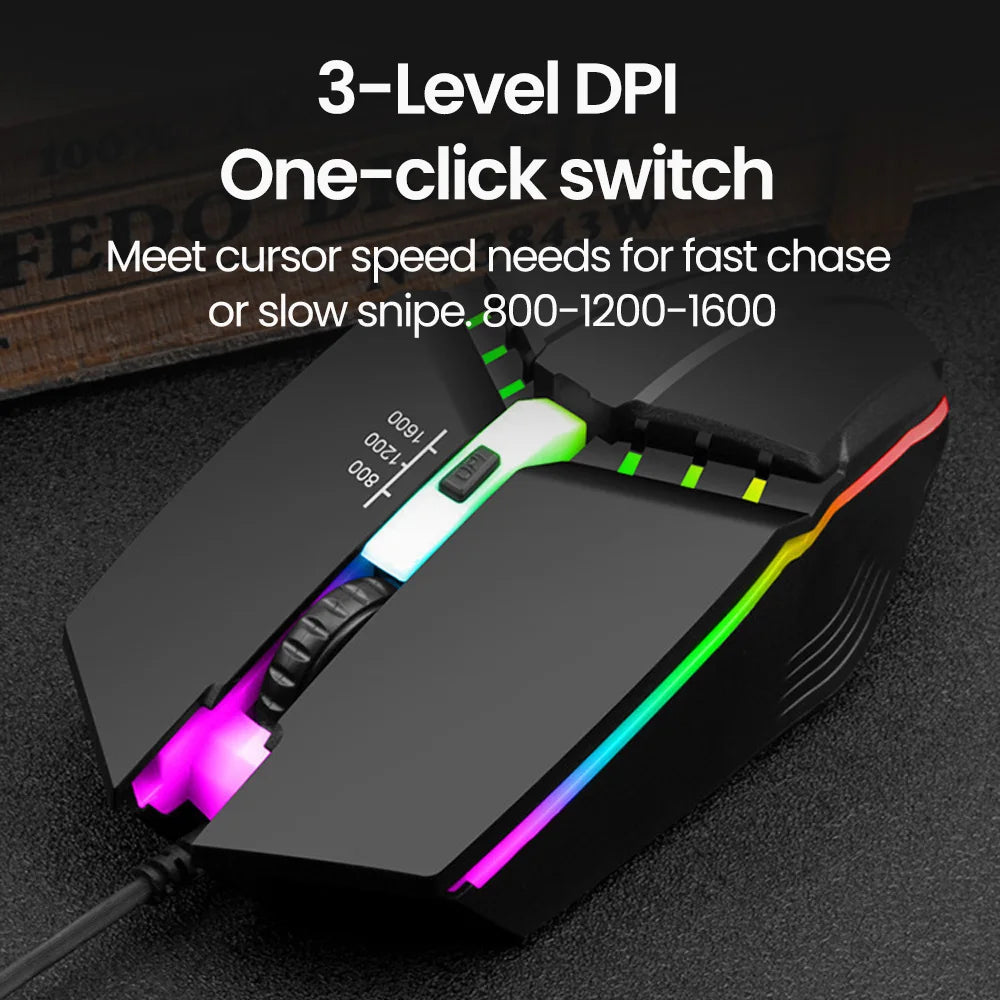 RGB bedrade muis met achtergrondverlichting, mute-knop en USB – bedrade USB-gamingmuis voor desktop-pc, notebook, computer, thuis en kantoor, met lichtgevende LED en 1600DPI