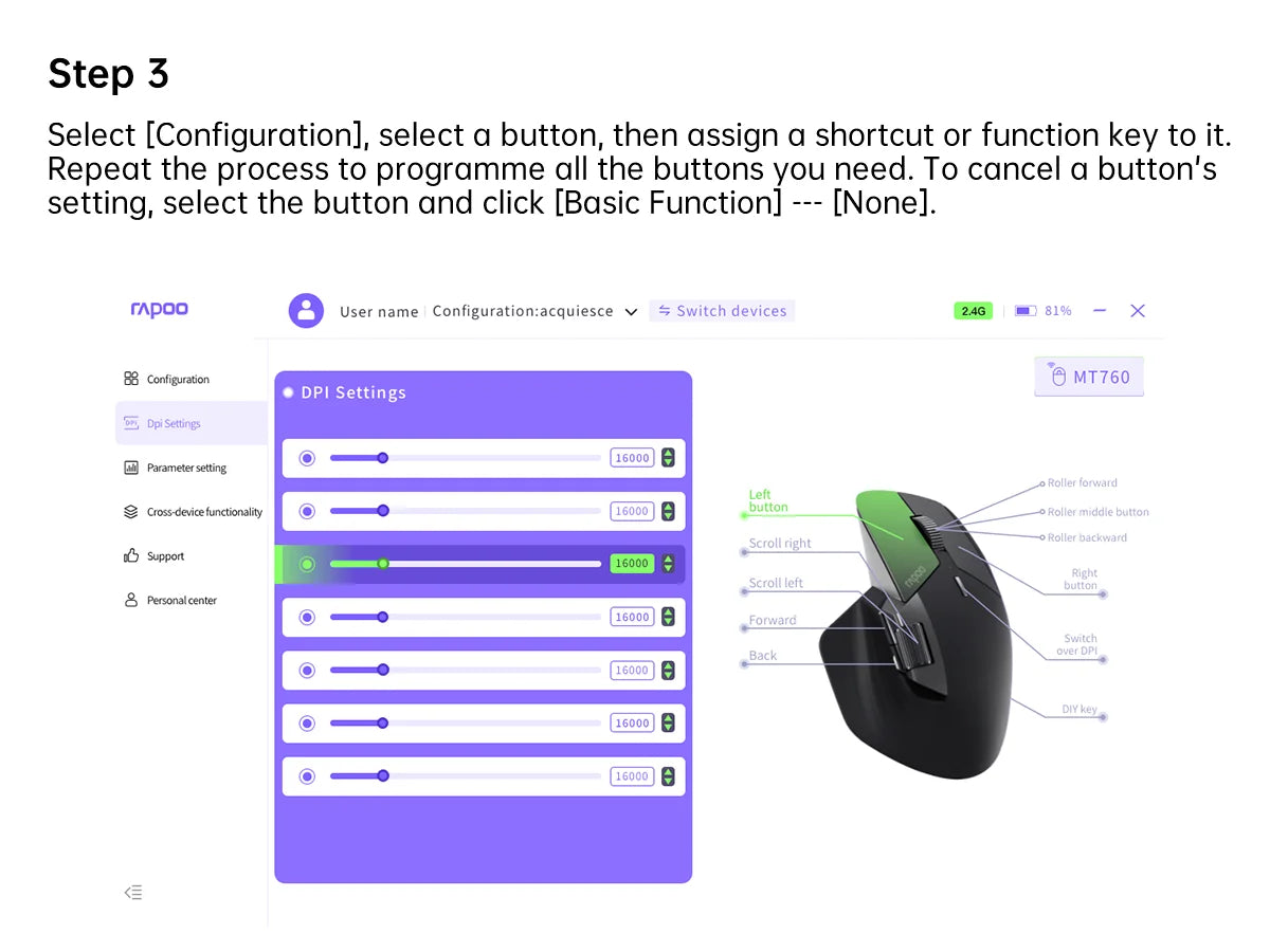 Bezprzewodowa, ergonomiczna mysz Rapoo MT760L/MT760M Multi-mode, akumulatorowa, 4000 DPI, obsługa do 4 urządzeń, Bluetooth