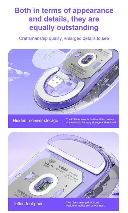AULA SC660 Wireless Bluetooth Mouse E-sports Mouse Three-Mode Connection Lightweight Mouse Type-C Charging Game Office Girls Boys