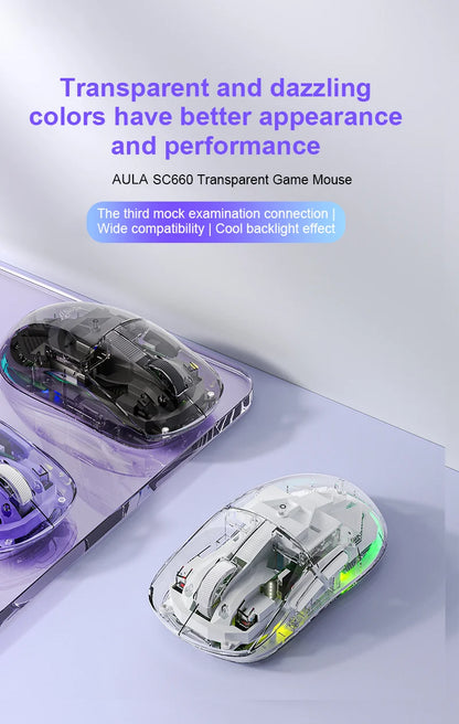 AULA SC660 Wireless Bluetooth Mouse E-sports Mouse Three-Mode Connection Lightweight Mouse Type-C Charging Game Office Girls Boys