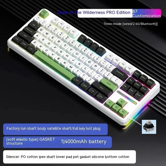 AULA F87Pro Mechanical Keyboard 2.4g/USB/Bluetooth Tri Mode Wireless 87 Key 5 Layer Silencing Filling Suitable For Gaming + Typing