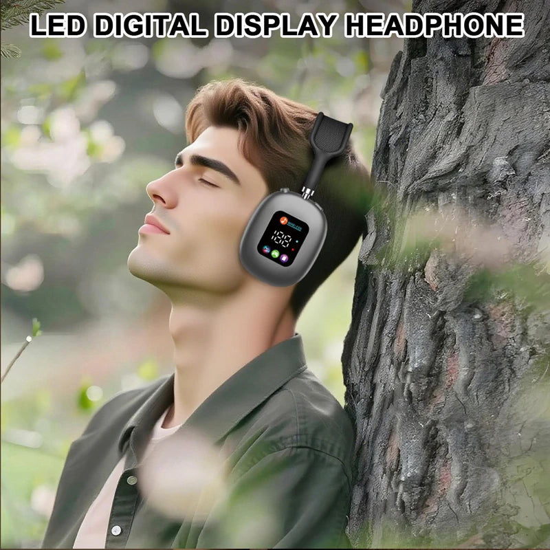 MAX600 Wireless Active Noise Cancelling Headphones – Bluetooth 5.2 Over-Ear Headset with Touch Control, LED Display & Microphone