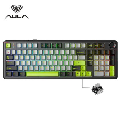 AULA F99 PRO Wireless Gaming Mechanical Keyboard 99 Keys Hot Swappable Gasket Structure 96% 8000mAh Battery Keyboard with Knob