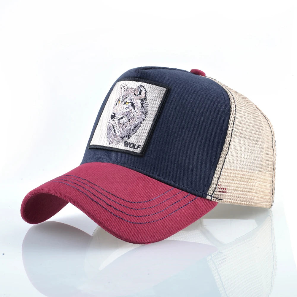 Modische Baseballkappe mit gesticktem Wolf-Aufnäher, Snapback, Hip-Hop-Trucker-Kappe, für Männer und Frauen, atmungsaktiv, Outdoor-Kappe mit Schirm