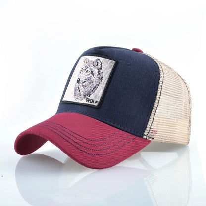 Modische Baseballkappe mit gesticktem Wolf-Aufnäher, Snapback, Hip-Hop-Trucker-Kappe, für Männer und Frauen, atmungsaktiv, Outdoor-Kappe mit Schirm