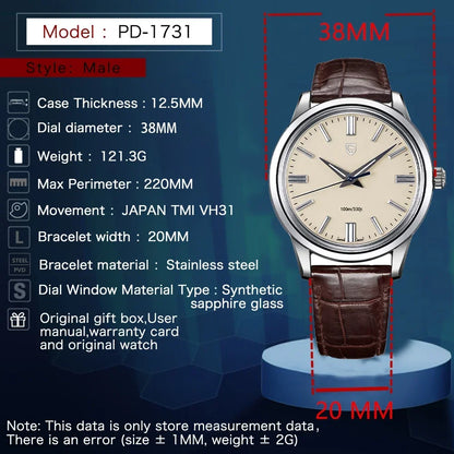 2025 PAGANI DESIGN 38MM Men's Classic Fashion Quartz Watches PD1731 VH31 Mov Stainless Steel Sport Waterproof Clock reloj hombre