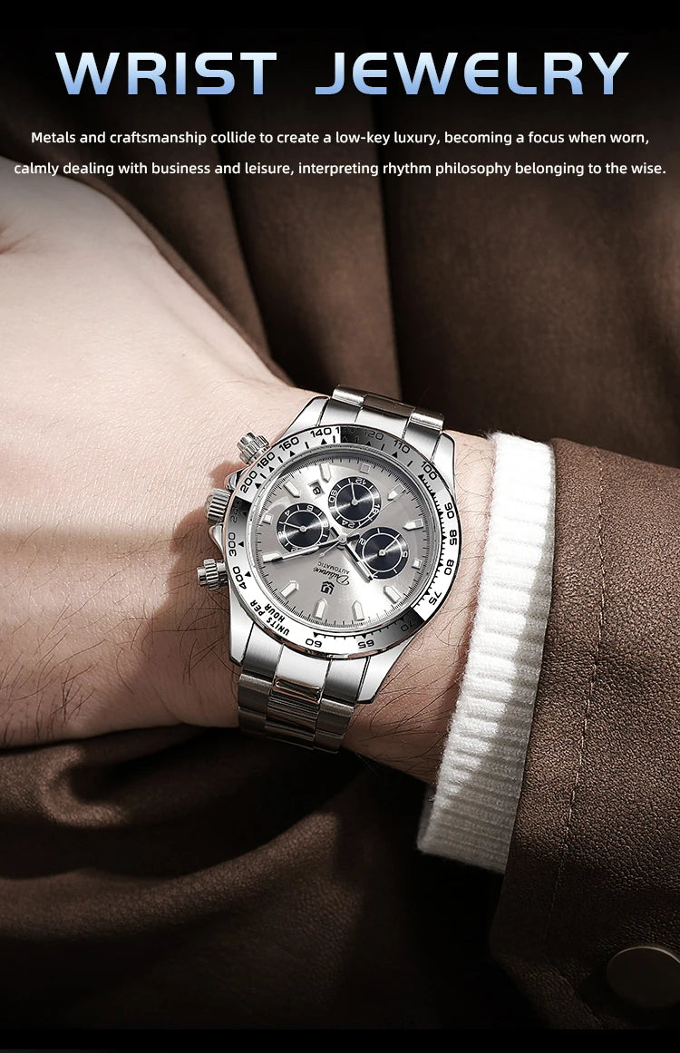 Watch For Men Luxury Stainless Steel Clock Fashion Casual Multi-functional Design Automatic Mechanical Wristwatch