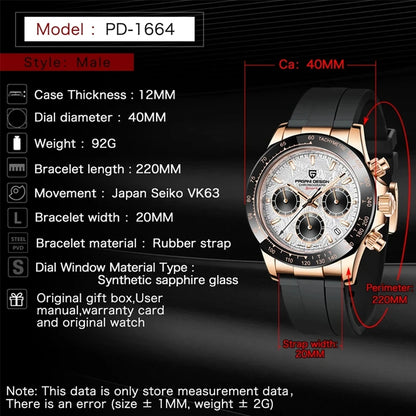 PAGANI DESIGN V2 40MM Relógio masculino de quartzo com mostrador meteorito, safira, cronógrafo retro, impermeável para homem