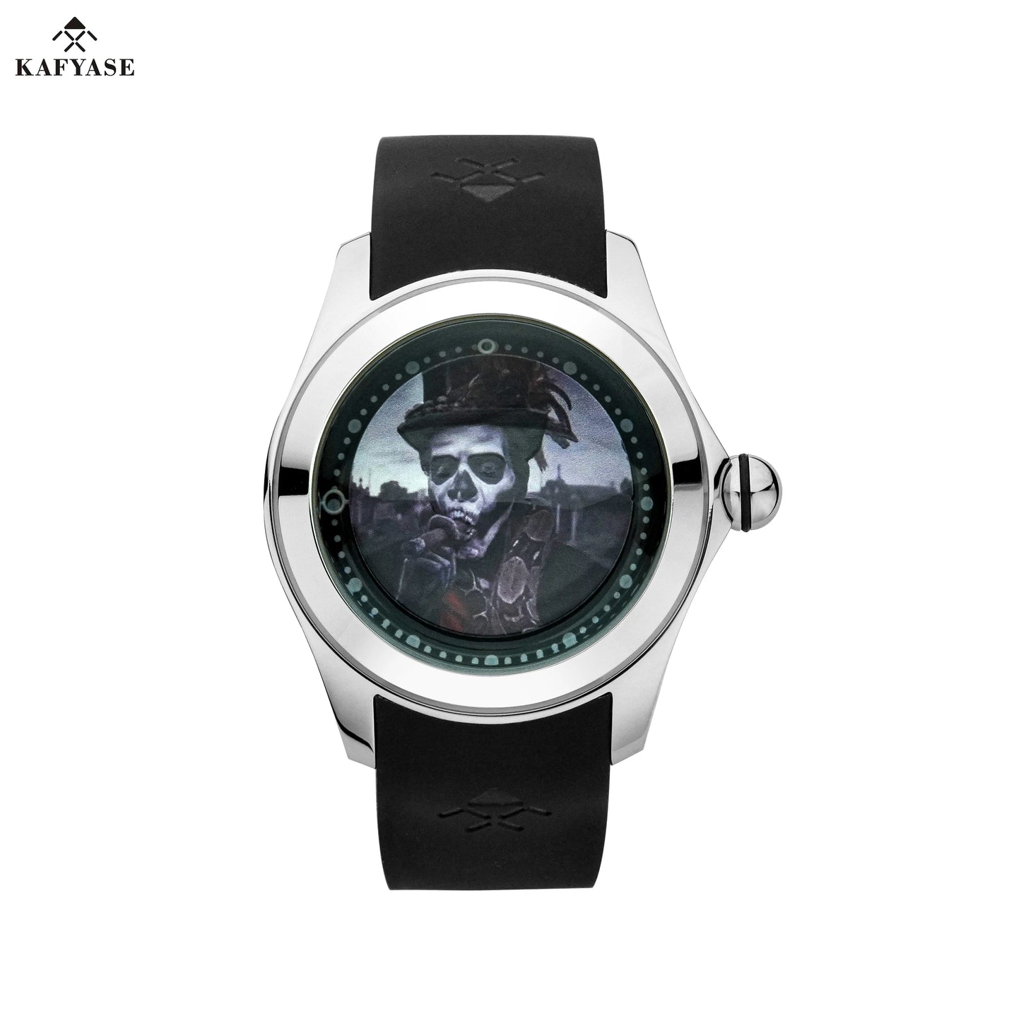 KAFYASE Fashion Earth  Bubble Rubber Automatic Watches Luxury Men 46mm Mechanical Wristwatches Art Eye Ball Dial Classic Watch