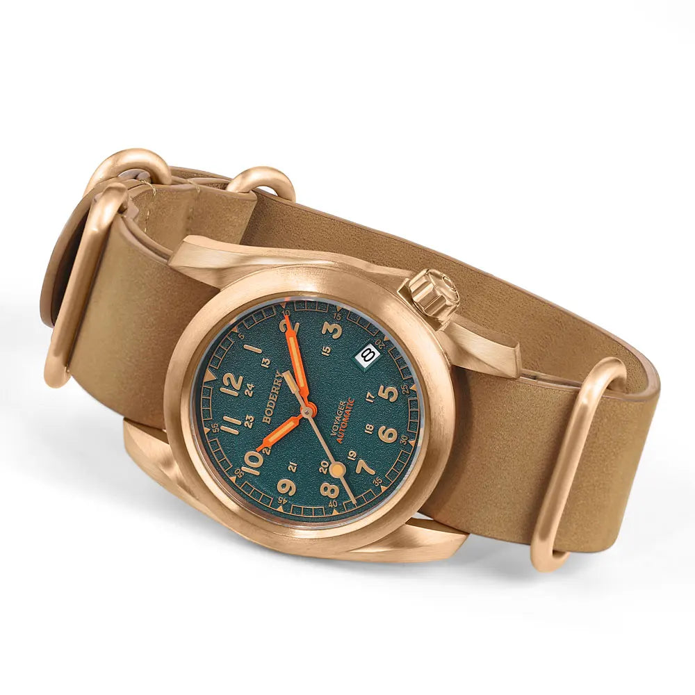 Relógio masculino Boderry Field Watches VOYAGER, caixa em bronze, mecânico automático, 100M impermeável, estilo militar, marca de topo