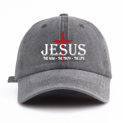 1 Pc JESUS CROSS Print Washed Baseball Cap, Classic Casual Stylish, Perfect Gift For Families And Friends