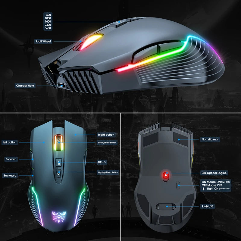 Lenovo CW905 Wireless Gaming Mouse Levels Adjustable 5 levels 3600 DPI Buttons RGB Lighting Modes Ergonomic Mice For PC Gamer