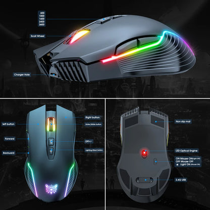 Lenovo CW905 Wireless Gaming Mouse Levels Adjustable 5 levels 3600 DPI Buttons RGB Lighting Modes Ergonomic Mice For PC Gamer