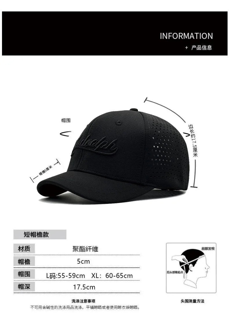 Big Head Hat Back Closed 5cm Short Brim Baseball Cap for Men Mesh Fitted Caps Stretchy Full Closed Caps 56-60cm 61-65cm
