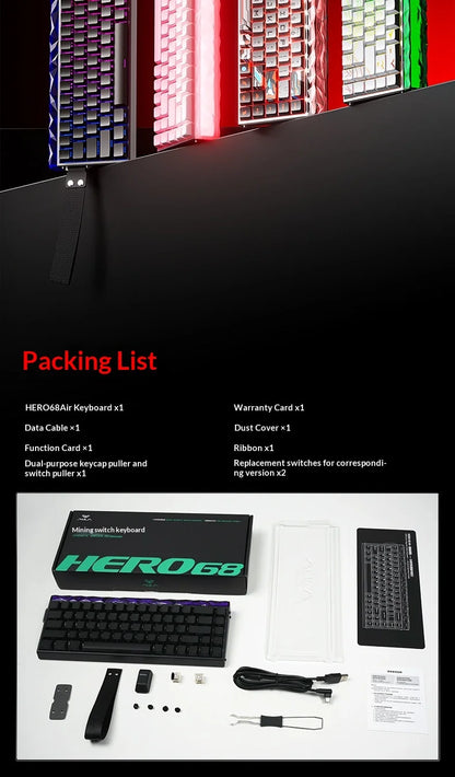 New AULA HERO68 Air 3-mode Magnetic Switch Gaming Mechanical Keyboard E-sport Custom Wired Keyboard Ergonomics Accessories