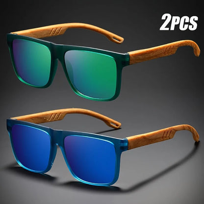 1/2pcs New Square Casual Sunglasses Wood Grain Spring Hinges UV400 Protection Unisex Outdoor Daily Eyewear
