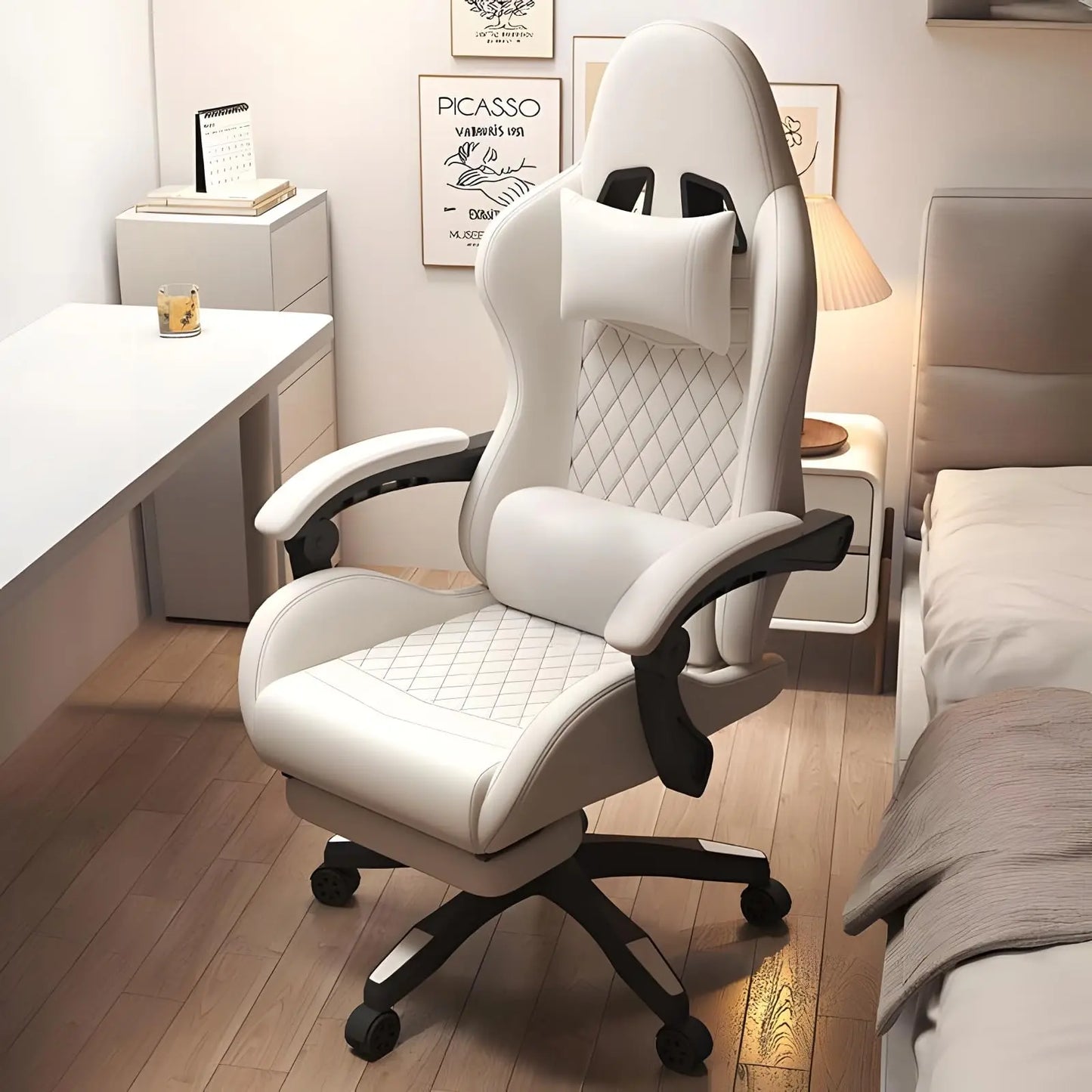 Hestora PU-leren grote en hoge gamingstoel, ergonomische computerstoel met hoge rugleuning, voetensteun en masserende lendensteun voor volwassenen