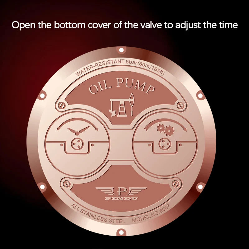 PINDU NEW TOP Quartz Watches Button oil Pump Business Men Wristwatches 45.5MM Sapphire Mirror Waterproof Leather Watch for Men