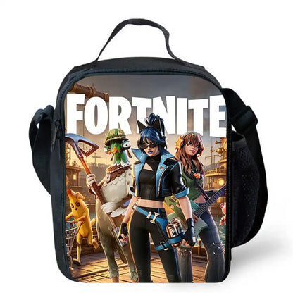 Children's Cartoon Fortnite Picnic Bag For Boys and Girls Age 5-10，Kids Insulated Cooler Lunch Bags Cute Portable Lightweight