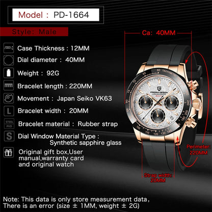 PAGANI DESIGN V2 40MM Relógio masculino de quartzo com mostrador meteorito, safira, cronógrafo retro, impermeável para homem
