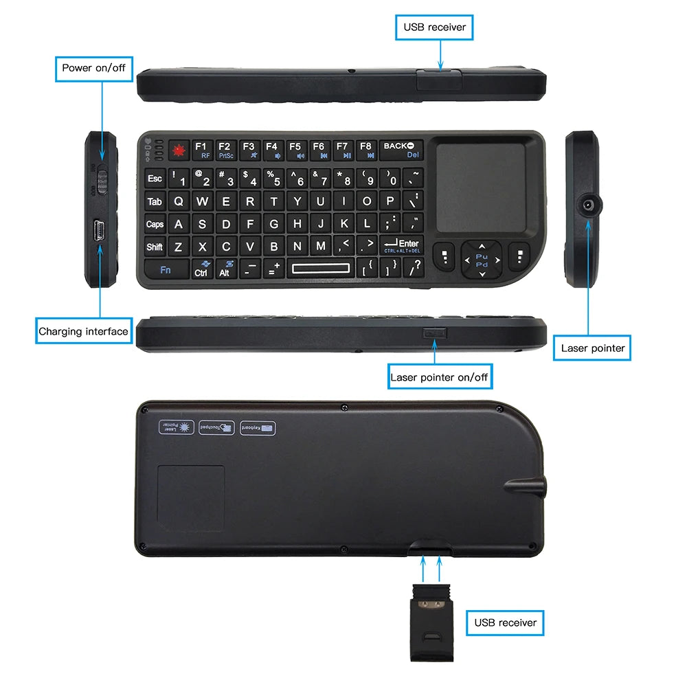 A8 Mini Wireless Keyboard 2.4G 7 Color Backlit 3 in 1 Handheld Keyboard with Touchpad Air Mouse for Android TV Box PC Tablet