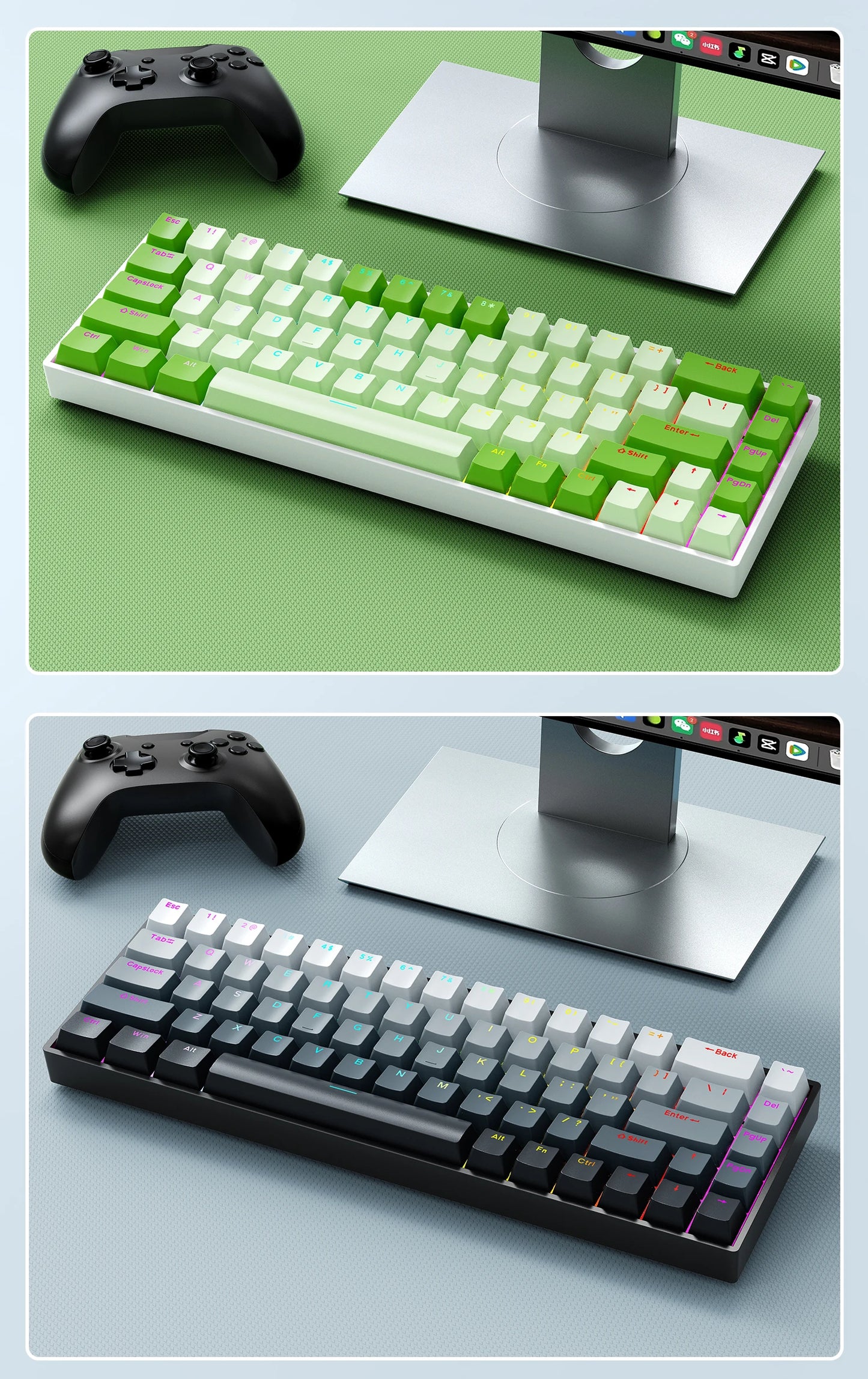 K68 68Key Wireless Mechanical Keyboard Tri-mode Connection, Full Key Hot Swap, RGB lighting Effects, L