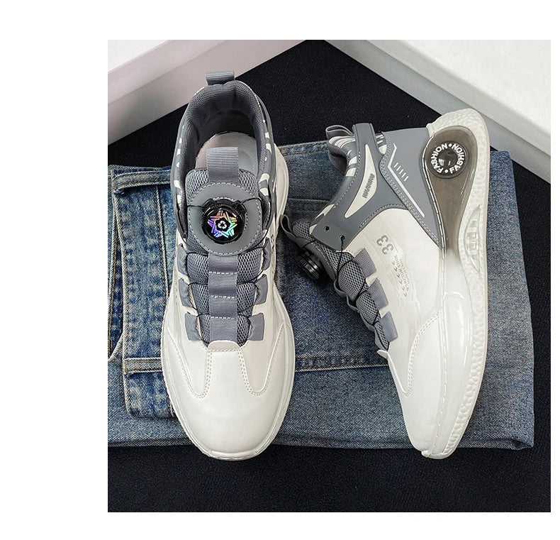Men's Sneakers with Rotating Buckle Comfortable Non-Slip Lace-Up Durable Shoes for Outdoor Activities