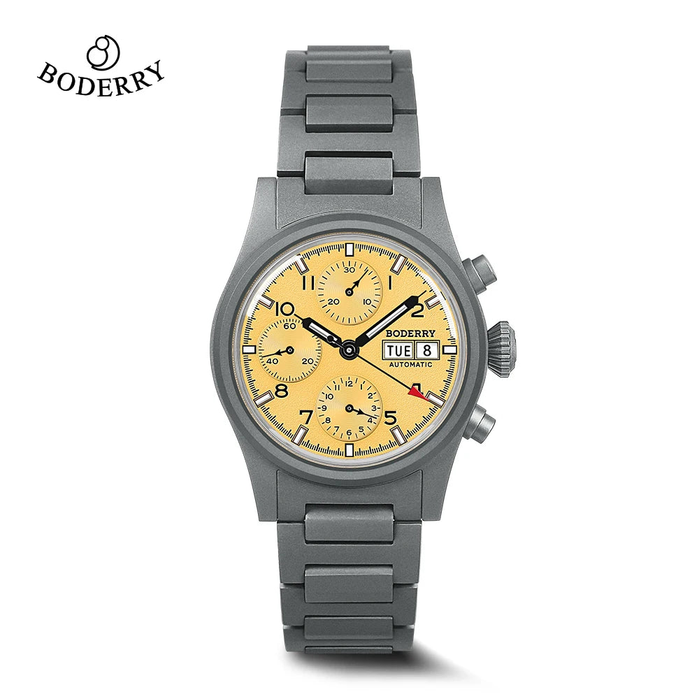 Boderry Chronograph Watch LANDMASTER Titanium Automatic mechanical Field Watches Outdoor Sport Waterproof Dive Wristwatch Men