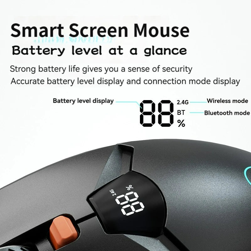 Bezprzewodowa mysz Bluetooth 2.4G z wyświetlaczem, akumulatorem 600mAh o dużej pojemności i cichymi przyciskami do gamingu oraz pracy biurowej