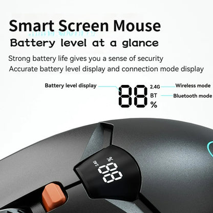 Bezprzewodowa mysz Bluetooth 2.4G z wyświetlaczem, akumulatorem 600mAh o dużej pojemności i cichymi przyciskami do gamingu oraz pracy biurowej