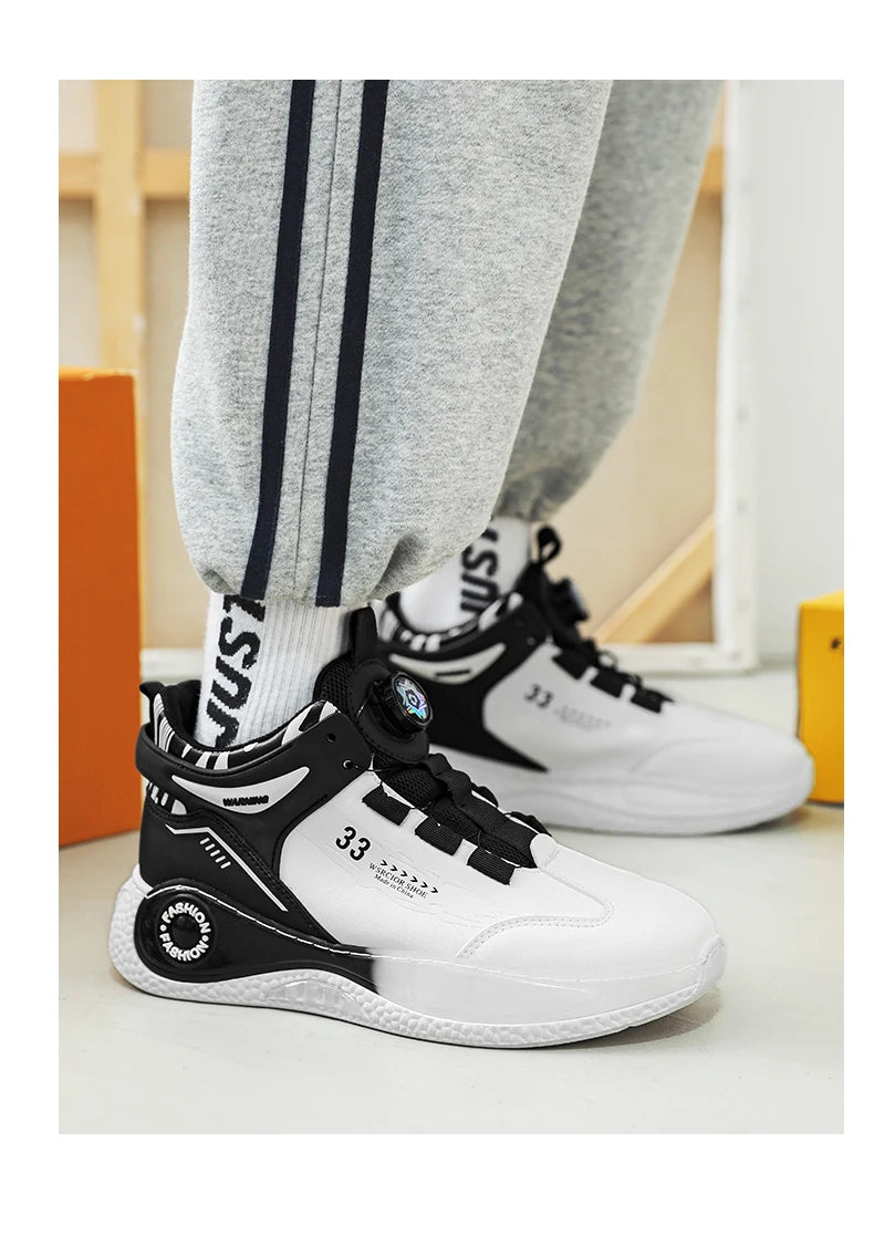 Men's Sneakers with Rotating Buckle Comfortable Non-Slip Lace-Up Durable Shoes for Outdoor Activities