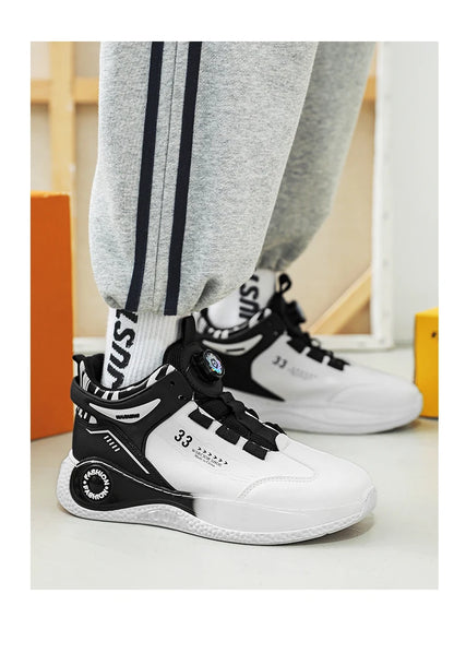 Men's Sneakers with Rotating Buckle Comfortable Non-Slip Lace-Up Durable Shoes for Outdoor Activities