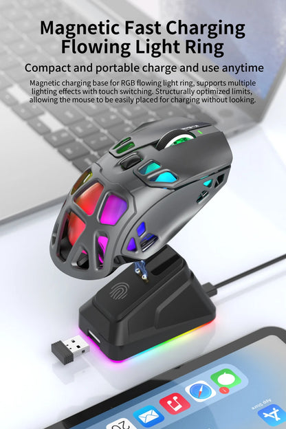 Lenovo X9Pro Tri-Mode Wireless Mouse with Bluetooth, 2.4G & Wired Connectivity, Magnetic Charging Dock, Rechargeable Gaming & Office Mouse