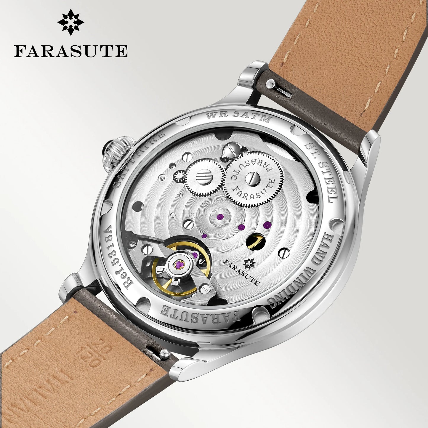 FARASUTE Luxury Men Manual Mechanical Watch Seagull Movement Power Reserve 80 Hours Sapphire Glass Stainless Steel Watch Reloj