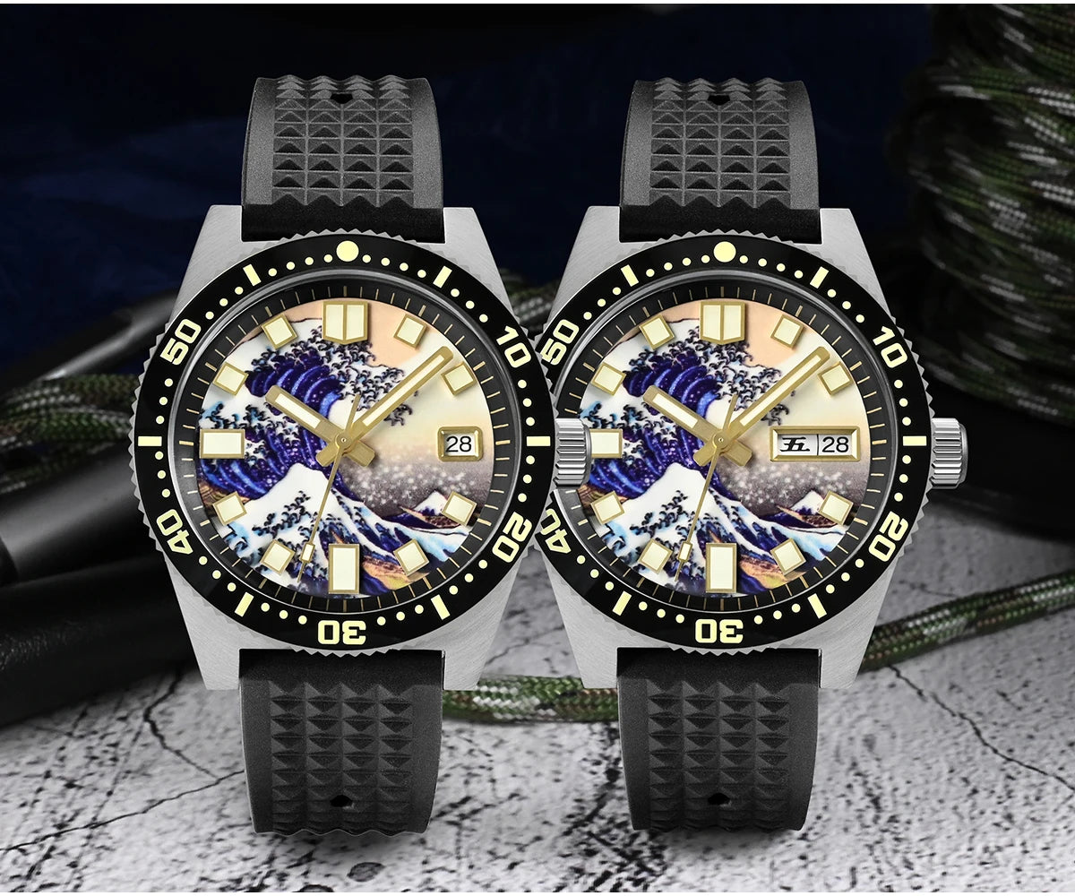 San Martin Official 40mm 62mas V3 Diver Watch For Men Kanagawa Surfing Dial NH35 Automatic Mechanical 20Bar Rubber Strap SN0007