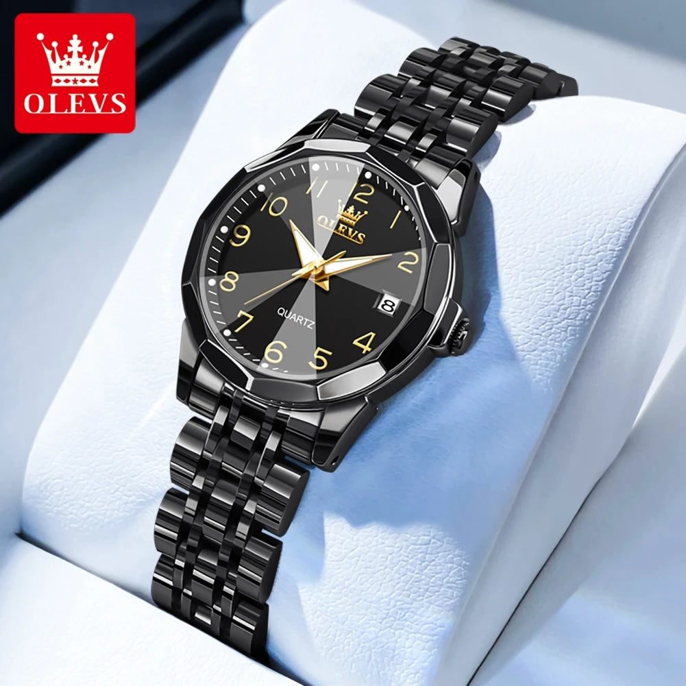 OLEVS 9970 Men Watch Original Brand Waterproof Luminous Quartz Watch Rhombus Mirror Stainless Steel Date-Day-Date Watch With Box